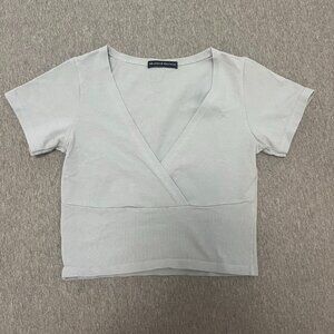 Brandy Melville Cropped V-Neck Baby Tee Blue
